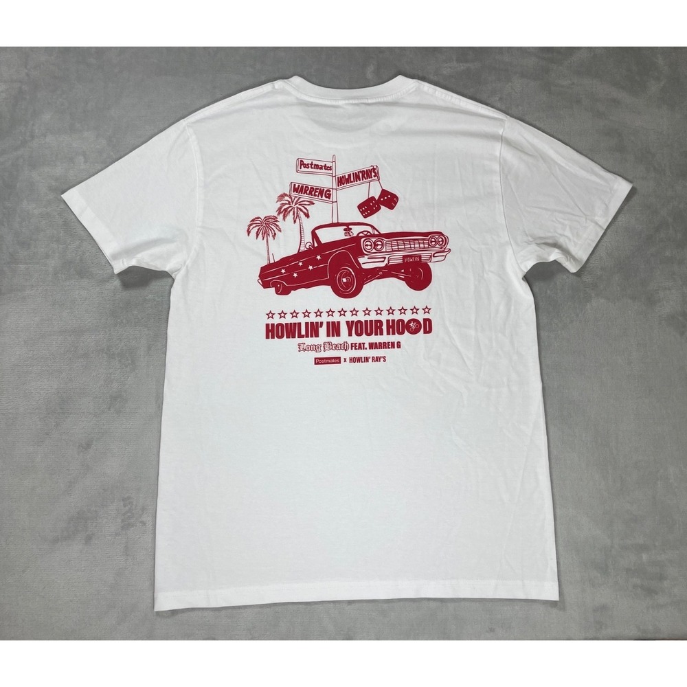 Howlin Ray's Postmates Warren G T Shirt Men Medium White Long Beach Graphic Tee